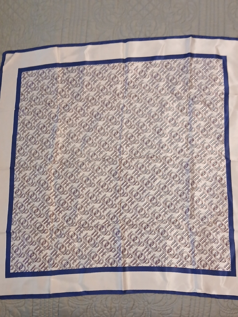 The Loop Silk-Like White Square Scarf with Royal Blue Border